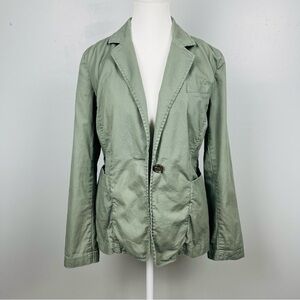 Cabi #207 olive army green unlined single button blazer, size XS.